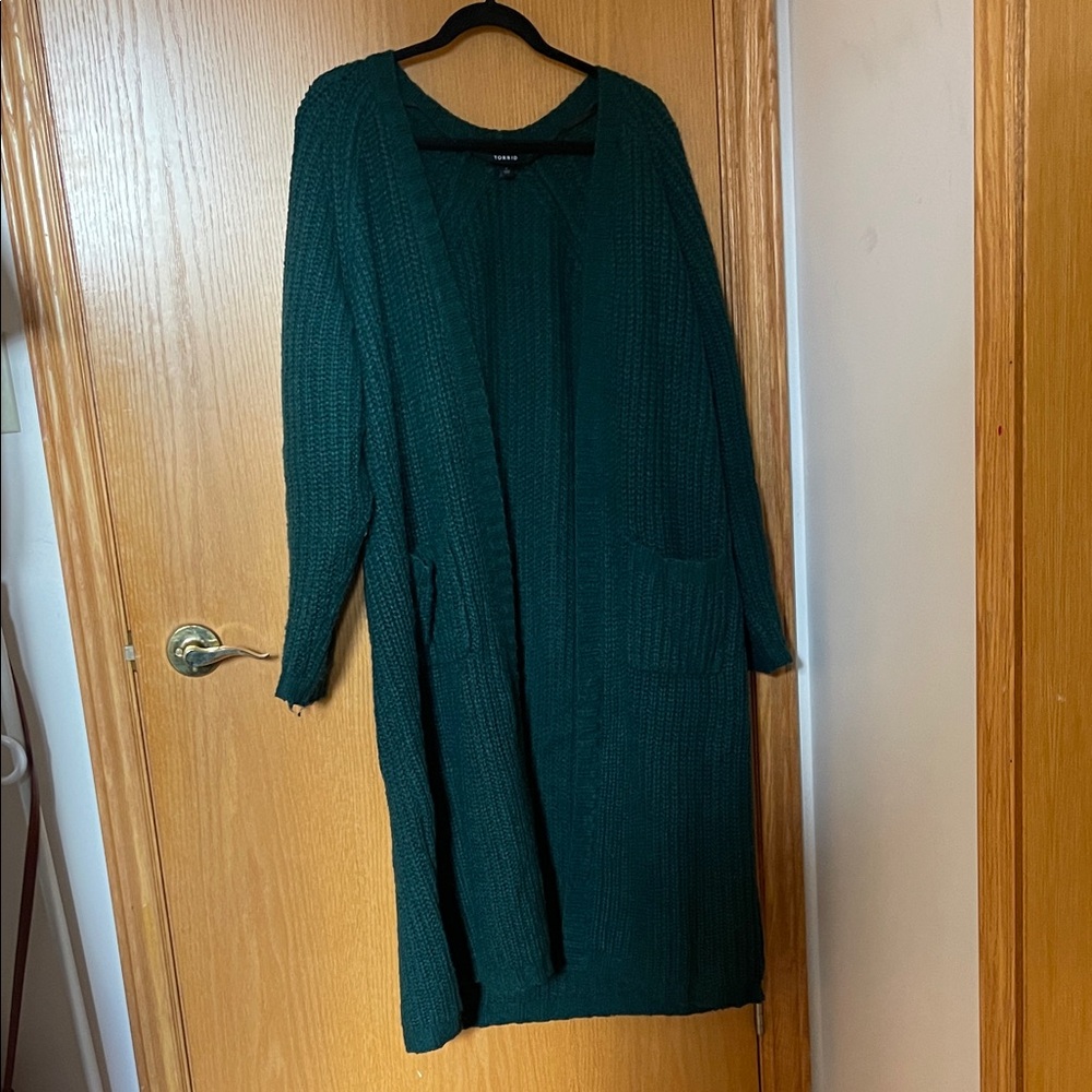 Torrid Hunter Green Long Sleeve Sweater Duster Cardigan